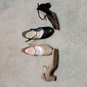 Capezio character shoes size 8, 2 pairs, tan and black leather